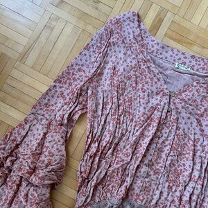 Free People Pink Floral Bodysuit with Ruffle Sleeves